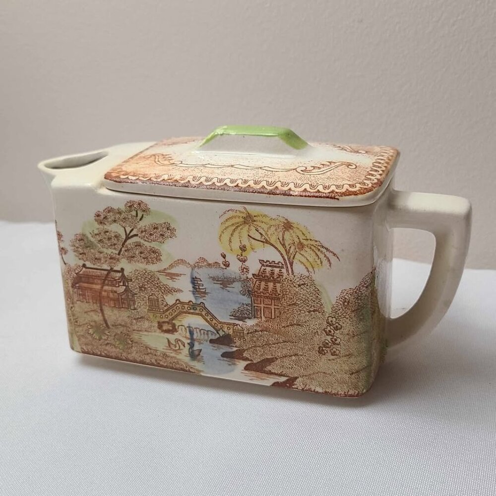 Vintage Japanese Gardens Rectangular Ceramic Creamer 6.25in x 2in x 3.5inH - Picture 7 of 8
